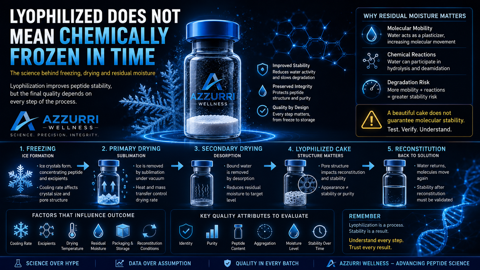 Lyophilized Peptides: Freezing, Primary Drying, and Residual Moisture
