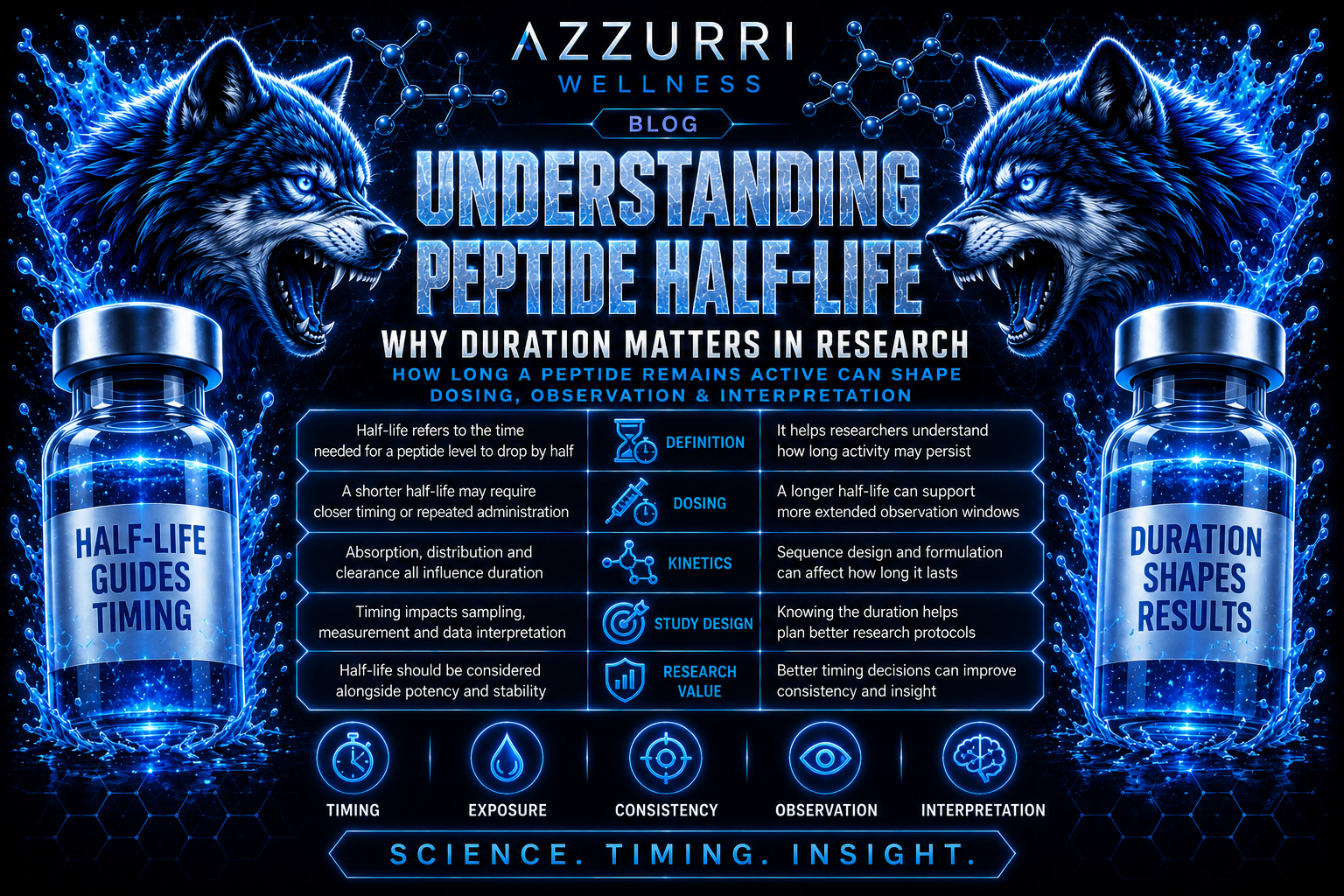Diagram of peptide half-life and how long a peptide stays active